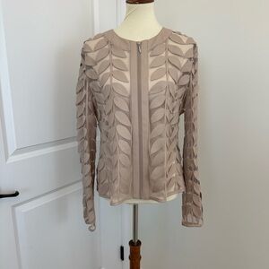 Bagatelle Women's Faux Leather Leaf Mesh Zip-Up Jacket Size X-large Beige Taupe